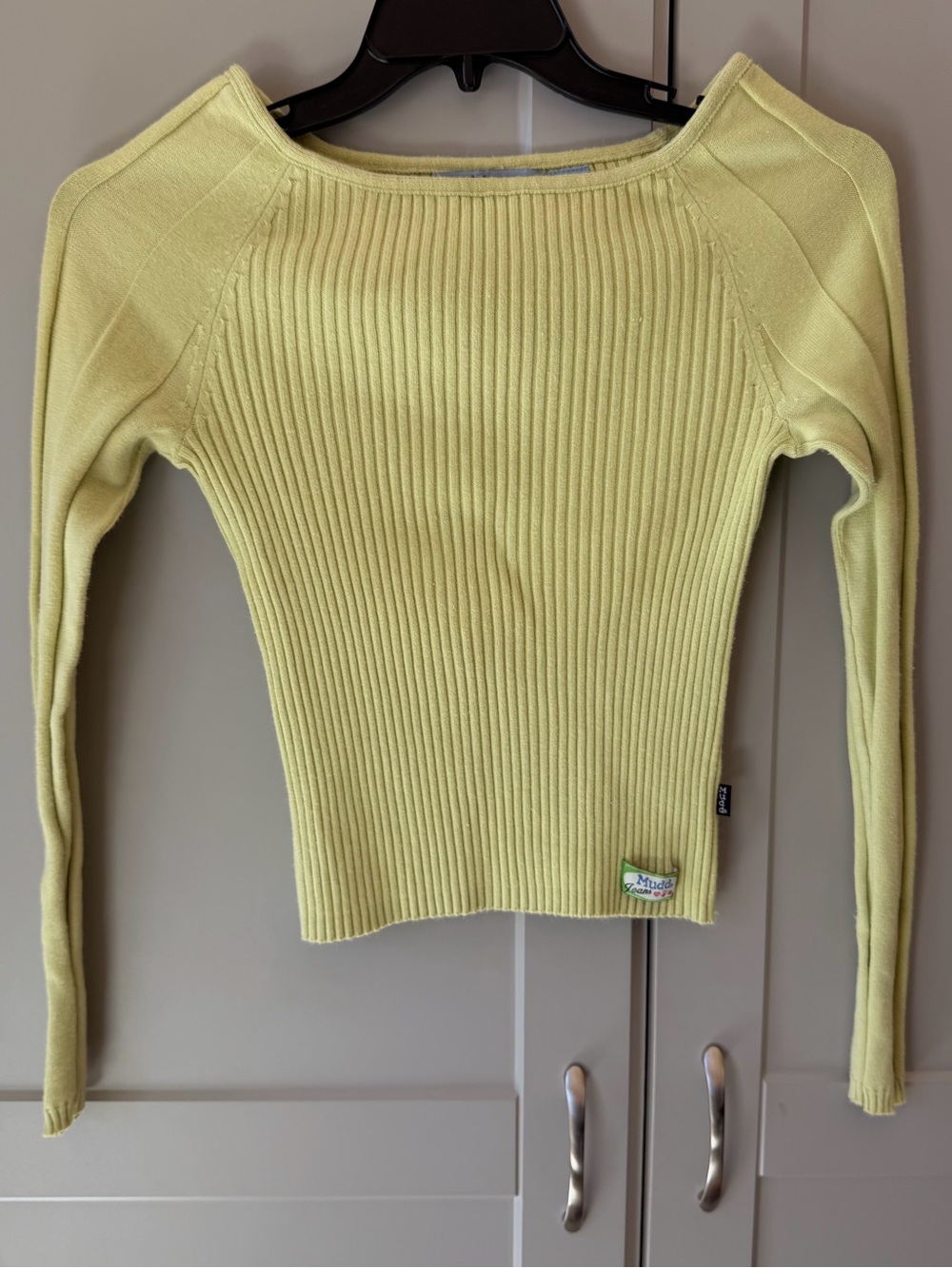 Vintage Y2K Mudd Ribbed Green Boat Neck Long Sleeve Sweater Top L